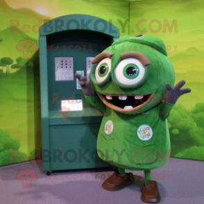 Forest Green Phone mascot costume character dressed with a Denim Shorts and Coin purses