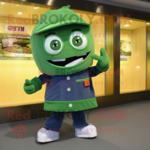 Forest Green Phone mascot costume character dressed with a Denim Shorts and Coin purses