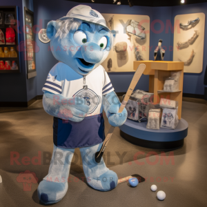 Silver Ice Hockey Stick mascot costume character dressed with a Chambray Shirt and Coin purses