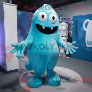 Maskotkarakter af et cyan...