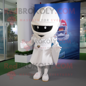 White American Football Helmet mascot costume character dressed with a Pleated Skirt and Pocket squares