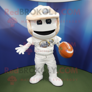 White American Football Helmet mascot costume character dressed with a Pleated Skirt and Pocket squares