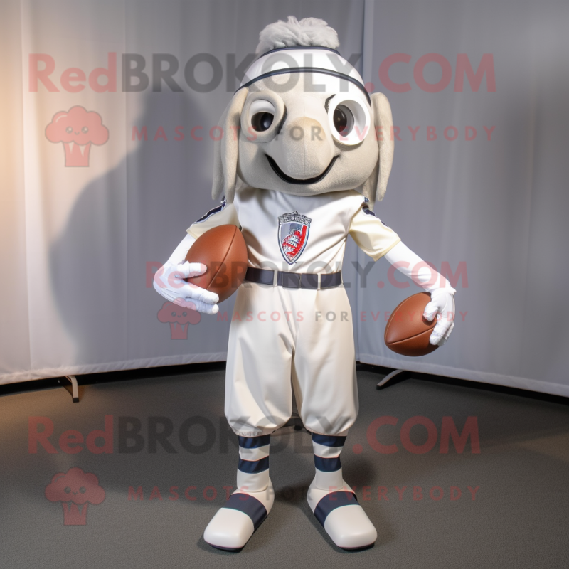White American Football Helmet mascot costume character dressed with a Pleated Skirt and Pocket squares