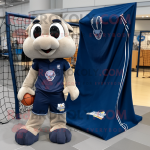 Navy Volleyball Net mascot costume character dressed with a Hoodie and Messenger bags