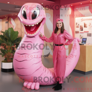 Maskottchenfigur einer rosa...