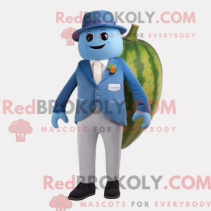 Maskot karakter af en blå...