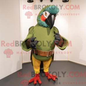 Fantasia de mascote de Arara-oliva com casaco e luvas sem dedos - Mascotes araras - REBROKO_375184 - RedBrokoly.com
