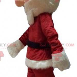 Mascote do Papai Noel vestido de vermelho e branco com barba -