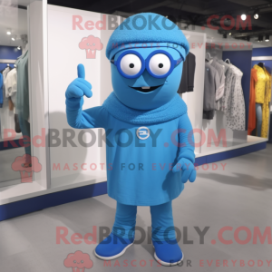 Maskot karakter af en blå...