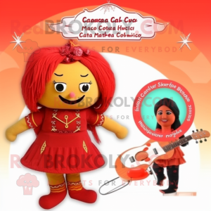 Red Butter Chicken mascot costume character dressed with a Bikini and Hair clips