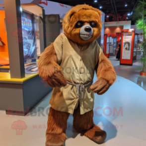 Rust Giant Sloth mascot costume character dressed with a Trousers and Wraps