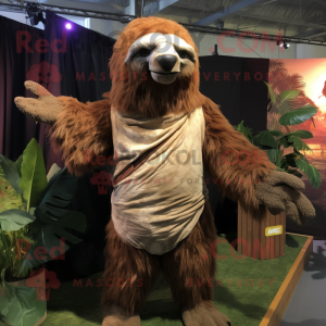Rust Giant Sloth mascot costume character dressed with a Trousers and Wraps