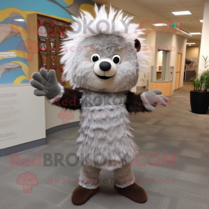 Gray Porcupine mascot costume character dressed with a Dress Pants and Gloves