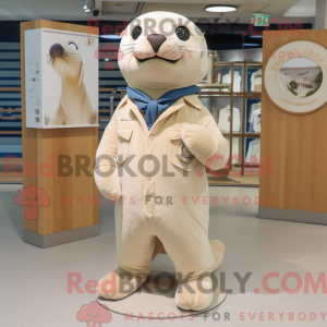 Maskotkarakter av en beige...