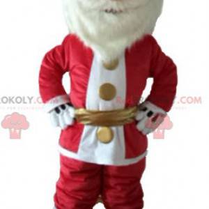 Mascote do Papai Noel vestido de vermelho e branco com barba -