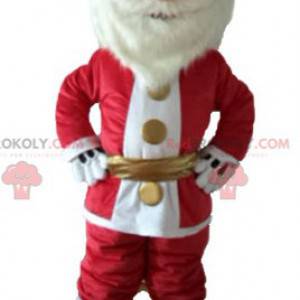 Maskot Santa Claus oblečený v červené a bílé s vousy -
