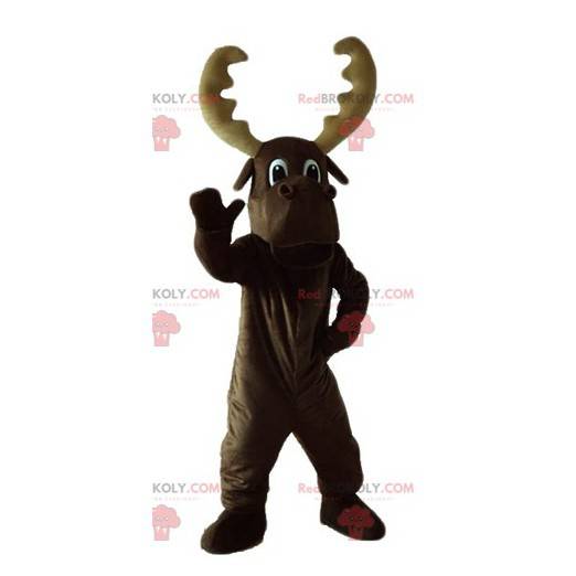 Large brown caribou mascot with large antlers - Redbrokoly.com