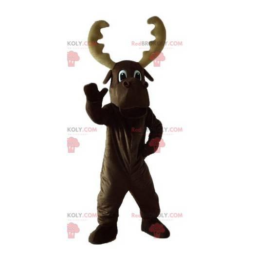 Stor brun caribou maskot med stora horn - Redbrokoly.com
