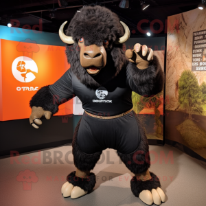 Black Bison mascot costume character dressed with a Capri Pants and Scarves
