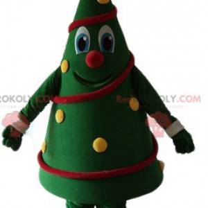 Mascot decorado árbol de Navidad muy sonriente y colorido -