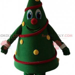 Mascotte albero di Natale decorato molto sorridente e colorato