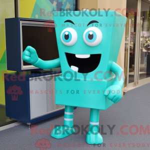Maskotfigur af et cyan...
