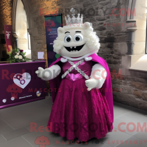 Maskotfigur af et magenta...