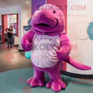 Maskotfigur af en Magenta...