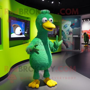 Green Dodo Bird mascot costume character dressed with a Jumpsuit and Brooches