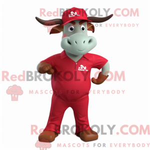 Maskotfigur af en rød zebu...