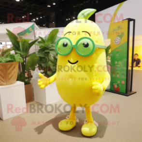 Lemon Yellow Melon mascot costume character dressed with a Playsuit and Eyeglasses