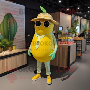 Lemon Yellow Melon mascot costume character dressed with a Playsuit and Eyeglasses