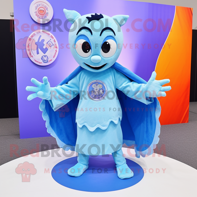 Sky Blue Demon mascot costume character dressed with a Circle Skirt and Shawls