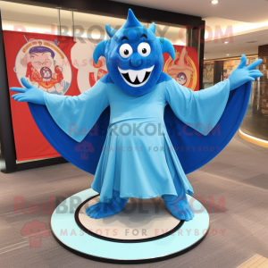 Sky Blue Demon maskot drakt...