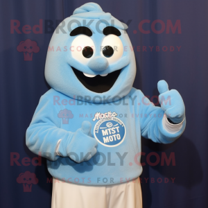 Sky Blue Wrist Watch mascot costume character dressed with a Sweater and Lapel pins