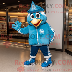 Maskotfigur af et blåt par...