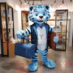 Maskotfigur af en blå tiger...