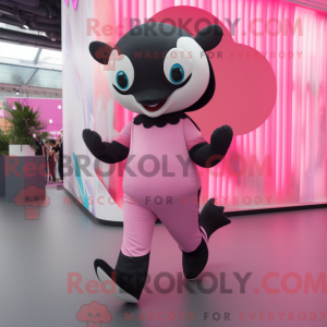 Maskotfigur av en rosa...