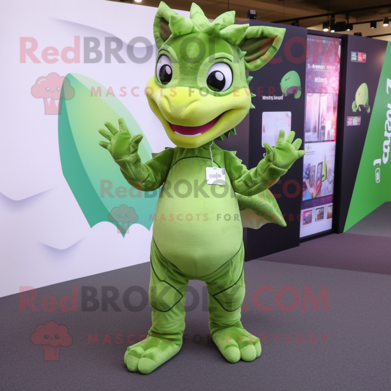 Olive Dragon mascot costume character dressed with a Playsuit and Backpacks