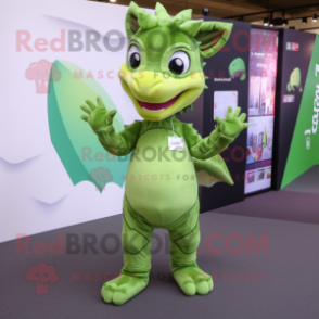 Olive Dragon mascot costume character dressed with a Playsuit and Backpacks