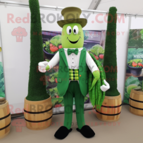 Forest Green Asparagus mascot costume character dressed with a Waistcoat and Belts