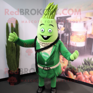 Forest Green Asparagus mascot costume character dressed with a Waistcoat and Belts