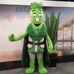 Forest Green Asparagus mascot costume character dressed with a Waistcoat and Belts