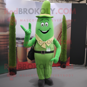 Forest Green Asparagus mascot costume character dressed with a Waistcoat and Belts