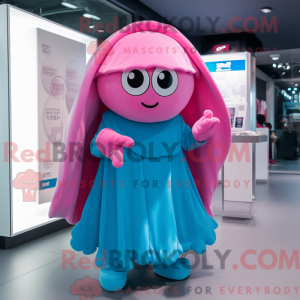 Maskot-karakter av en cyan...