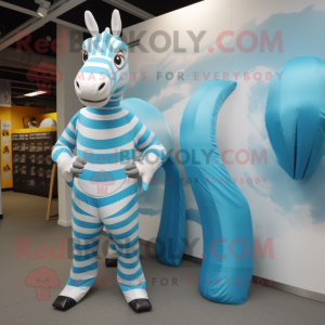 Sky Blue Quagga mascot costume character dressed with a Jumpsuit and Ties