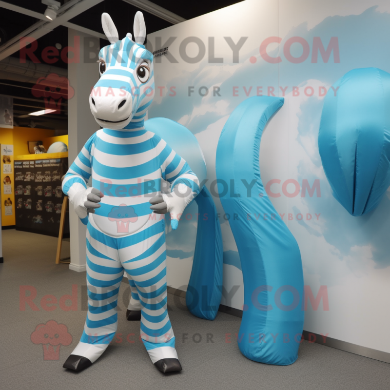 Sky Blue Quagga mascot costume character dressed with a Jumpsuit and Ties Sky Blue Quagga mascot costume character dressed with a Jumpsuit and Ties