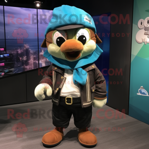 Cyan Pirate mascot costume character dressed with a Windbreaker and Ties