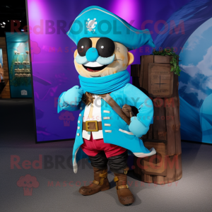 Cyan Pirate mascot costume character dressed with a Windbreaker and Ties