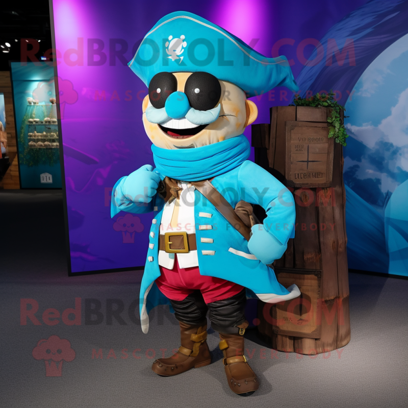 Cyan Pirate mascot costume character dressed with a Windbreaker and Ties Cyan Pirate mascot costume character dressed with a Windbreaker and Ties
